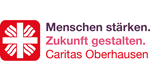 Flammenkreuz-Logo der Caritas und daneben der Slogan 